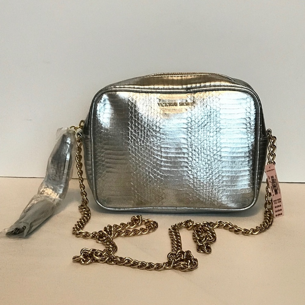 VICTORIA’S SECRET Snakeskin Crossbody Bag Silver NWT